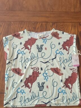 Cotton Rye 'Howdy' Western Graphic Tee - Cream, Rust, Blue